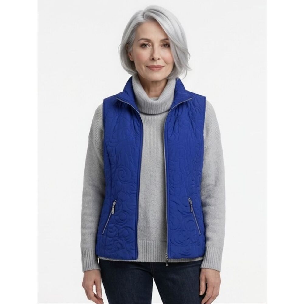 Christopher & Banks Royal Blue Patterned Zip Vest Size M Petite